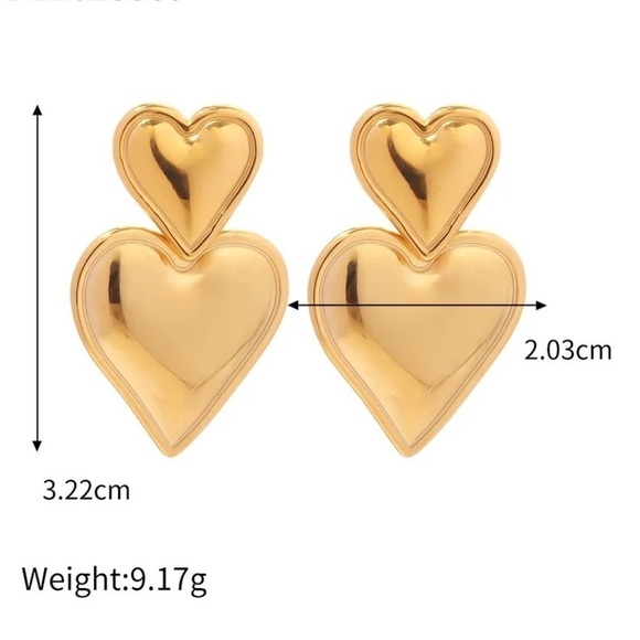 18k Gold Plated Heart Drop Earrings - Picture 6 of 9
